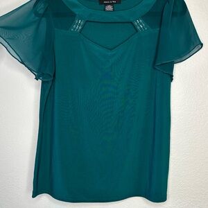 Teal Sheer Sleeve Top
